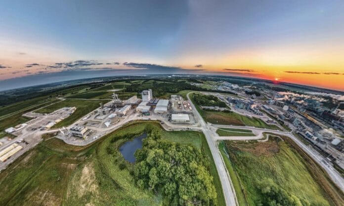 Vista aérea de la planta de bio-BDO de Qore en Iowa, operada con tecnología de Geno