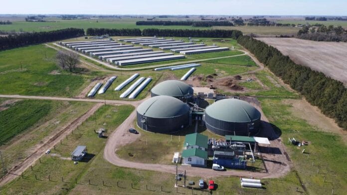 La planta de bioenergía Pacuca cumple 5 años Vista aérea de la planta de bioenergía Pacuca que convierte efluentes porcinos en electricidad en Roque Pérez