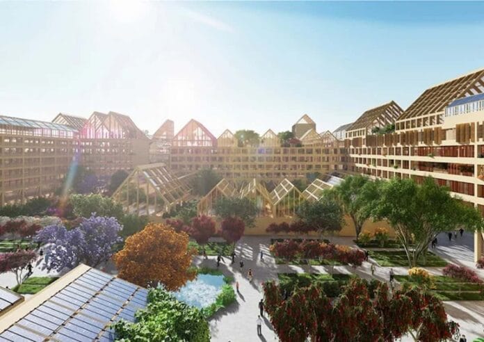 edificio moderno de construcción con madera