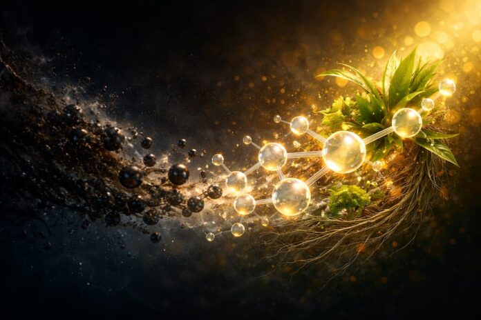 En el Día de la Tierra, una Ilustración conceptual que muestra la transformación del petróleo en moléculas biológicas, símbolo de la bioeconomía como alternativa a los combustibles fósiles.