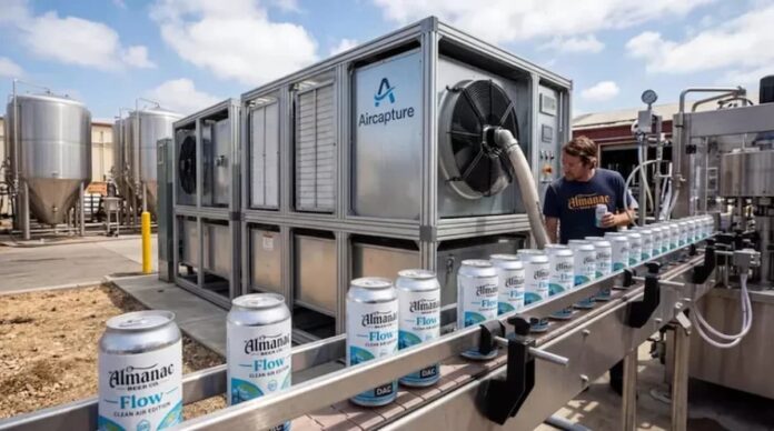 Sistema de captura directa de aire DAC instalado en cervecería Almanac Beer Co. en Alameda California