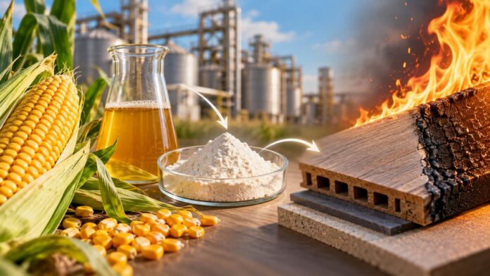 El ingrediente invisible que protege del fuego a los materiales podría esconderse en un subproducto del maíz Retardante de llama biobasado obtenido a partir de un subproducto del maíz por investigadores de Fraunhofer